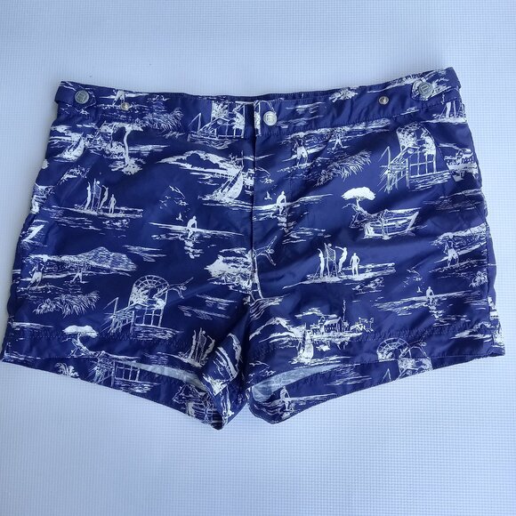 ROBINSON LES BAINS Paris French‎ lined beach resort preppy swim trunks Size M - Picture 1 of 7